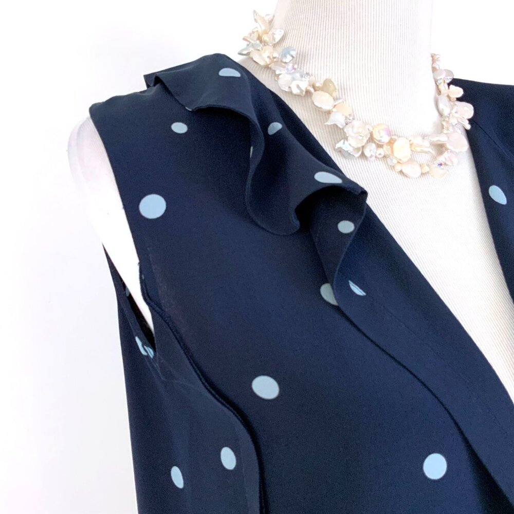 MARNI Navy Blue Polka Dot Sleeveless Blouse Ruffle Neck Sz 44 (M) - Picture 13 of 16